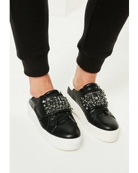 Missguided Black Embellished Panel Platform Sneakers