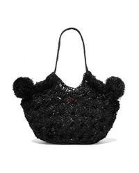 Black Embellished Straw Handbag