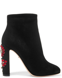 Dolce & Gabbana Crystal Embellished Suede Ankle Boots Black