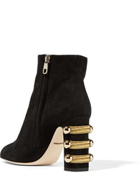 Dolce & Gabbana Embellished Suede Ankle Boots Black