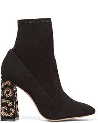 Sophia Webster Felicity Crystal Embellished Suede Ankle Boots Black