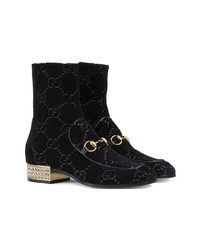 Gucci Horsebit Gg Velvet Boots With Crystals