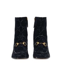 Gucci Horsebit Gg Velvet Boots With Crystals