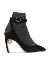 Nicholas Kirkwood Lola Embellished Metallic Stretch Knit And Suede Sock Boots