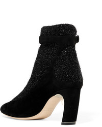 Nicholas Kirkwood Lola Embellished Suede And Metallic Stretch Knit Sock Boots Black