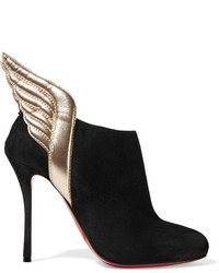 Christian Louboutin Mercura 100 Metallic Leather Trimmed Suede Ankle Boots Black