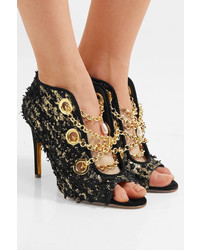 Rupert Sanderson Nightingale Chain Embellished Frayed Metallic Suede Ankle Boots