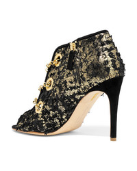 Rupert Sanderson Nightingale Chain Embellished Frayed Metallic Suede Ankle Boots