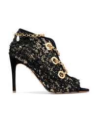 Rupert Sanderson Nightingale Chain Embellished Frayed Metallic Suede Ankle Boots