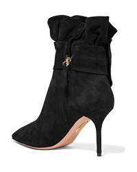Aquazzura Palace Ruffled Suede Ankle Boots