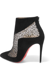 Christian Louboutin Papilloboot 100 Embellished Mesh And Suede Ankle Boots Black