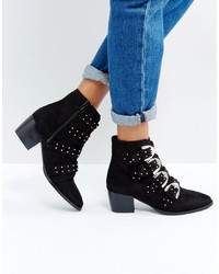Truffle Collection Stud Strap Mid Heel Boots Micro