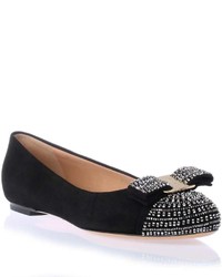 Black Embellished Suede Ballerina Shoes