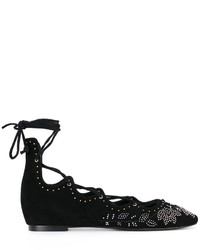 Ash Embellished Lace Up Ballerina Shoes