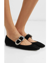 Jimmy Choo Goodwin Crystal Embellished Suede Mary Jane Ballet Flats