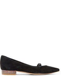 Sophia Webster Piper Embellished Suede Point Toe Flats Black