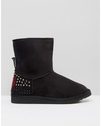 Love Moschino Black Embellished Faux Suede Pull On Boots