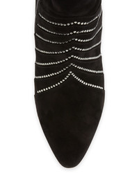 Saint Laurent Crystal Embellished Tall Suede Boot Black