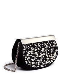 Rodo Pearl Crystal Embellished Suede Clutch