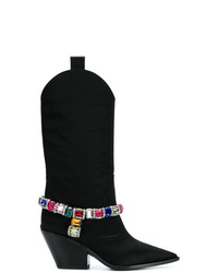 Black Embellished Suede Cowboy Boots