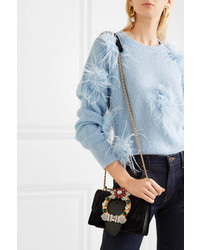 Miu Miu Miu Lady Crystal Embellished Leather And Matelass Velvet Shoulder Bag