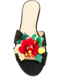 Charlotte Olympia Flower Embellished Flat Sandals