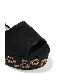 Sophia Webster Suki Crystal Embellished Suede Platform Sandals Black