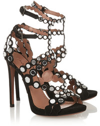 Alaia Alaa Mirror Embellished Laser Cut Suede Sandals