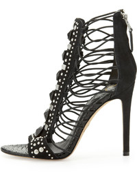 Brian Atwood B Lalouche Studded Suede Snake Detail Cage Sandal
