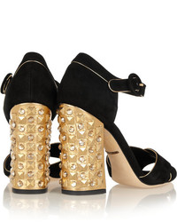 Dolce & Gabbana Bianca Embellished Suede And Metallic Leather Sandals
