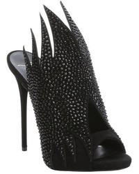 Giuseppe Zanotti Black Crystal Embellished Suede Jagged Mule Sandals