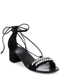 Giuseppe Zanotti Crystal Embellished Suede Ankle Tie Block Heel Sandals