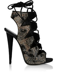 Giuseppe Zanotti Lace Up Crystal Embellished Suede Sandals