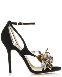 Jimmy Choo Mantle Suede Sandals With Jewelled Flower