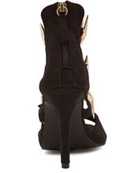 Romwe Metalic Star Embellished Black High Heel Sandals