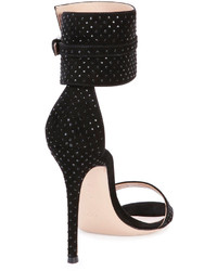Gianvito Rossi Suede Crystal Ankle Wrap Sandal Black