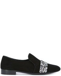 Black Embellished Suede Loafers