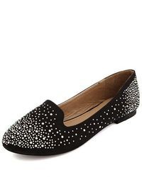 Charlotte Russe Sueded Rhinestone Studded Loafer