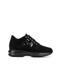 Black Embellished Suede Low Top Sneakers