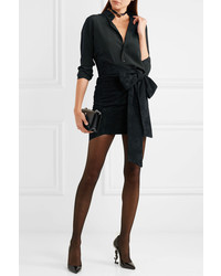 Saint Laurent Asymmetric Bow Embellished Suede Mini Skirt Black