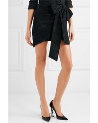 Saint Laurent Asymmetric Bow Embellished Suede Mini Skirt Black