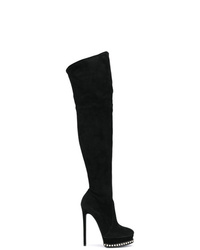 Black Embellished Suede Over The Knee Boots