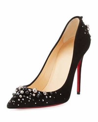 Christian Louboutin Candidate Pearly Embellished Suede Red Sole Pump Black