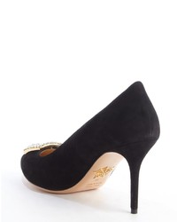 Charlotte Olympia Black Suede Crystal Detail Pointed Toe Pumps