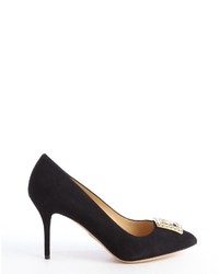Charlotte Olympia Black Suede Crystal Detail Pointed Toe Pumps