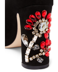 Dolce & Gabbana Embellished Suede Mary Jane Pumps Black