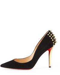Christian Louboutin Zappa Suede Spiked Heel Red Sole Pump Blackgold