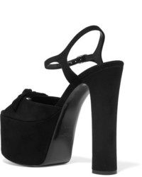 Saint Laurent Betty Bow Embellished Suede Platform Sandals Black