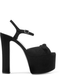 Saint Laurent Betty Bow Embellished Suede Platform Sandals Black