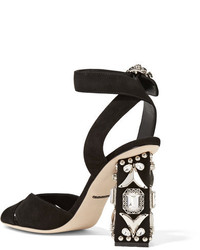 Dolce & Gabbana Bianca Embellished Suede Sandals Black